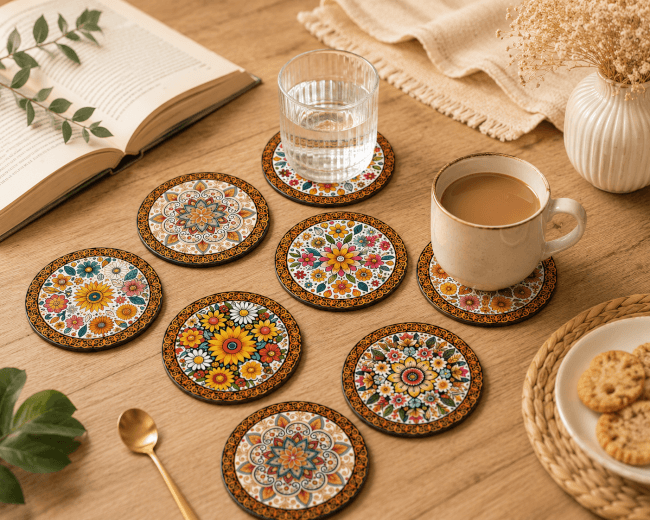 Image 2 Set de 8 Dessous de Verres Floraux Bohème