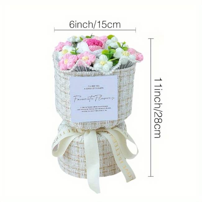 Image 2 Bouquet de fleurs au crochet rose rouge