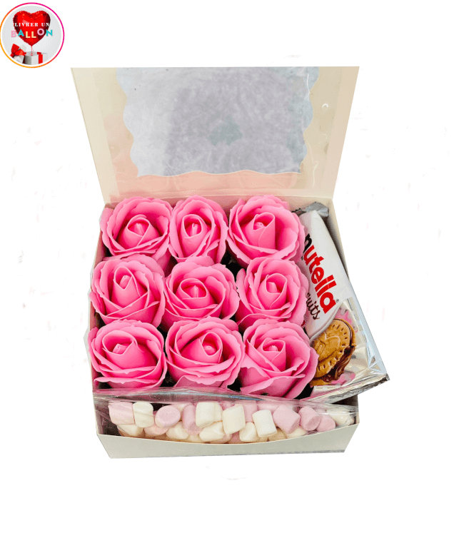 Image 2 Box Amour Gourmande,9 Roses de Savon+Biscuits Nutella+Chamalows