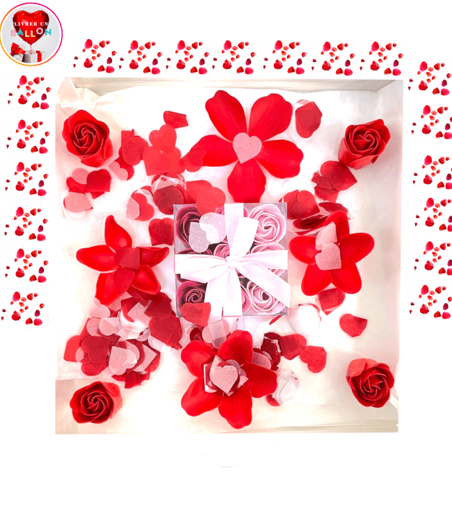 Image 2 BOOM LOVE BOX 35X35X35!Explosion confettis coeur rouges!accompagnée de 12 roses rouges de savon,Texte à personnaliser sur la Box By Livrer un Ballon