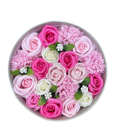 Image Bouquet de Fleurs de Roses de Savon en Boîte Ronde