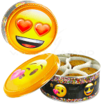 Vignette 3 Ballon Happy Birthday Argent +Boite Emoji Cookies