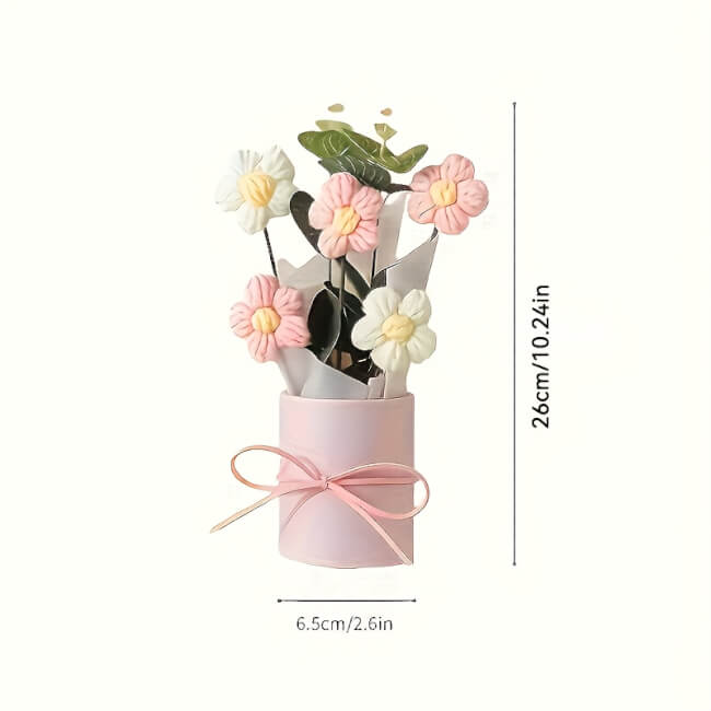 Image 2 Bouquet de fleurs en crochet avec vase rose – Fait main