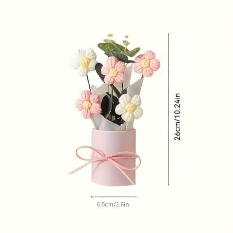 Image Bouquet de fleurs en crochet avec vase rose – Fait main