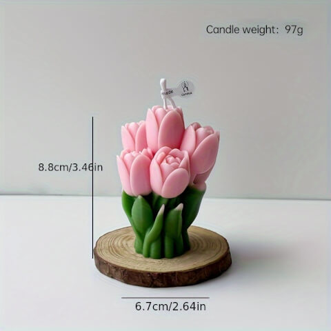 Image Bougie Bouquet de Tulipes Rose – Ambiance festive et parfumée à la maison
