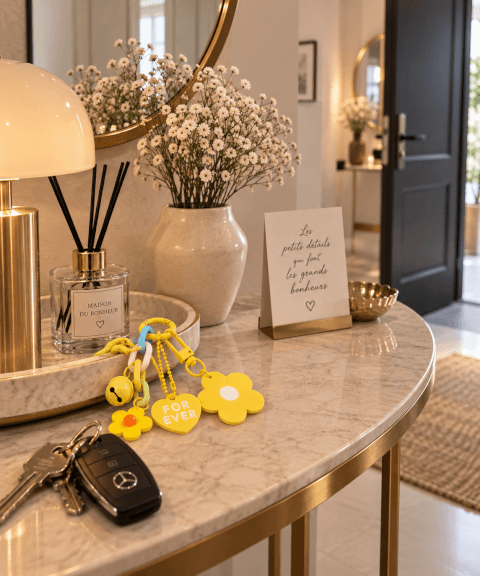 Image Porte-clés fantaisie « For Ever » – Fleurs jaunes