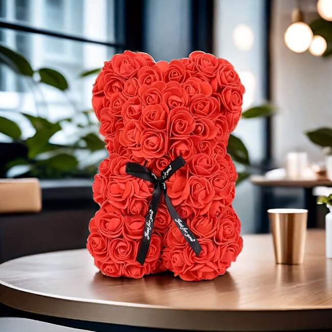 Image 2 Coffret Saint-Valentin – Ballons cœur et ours en fleurs de mousse