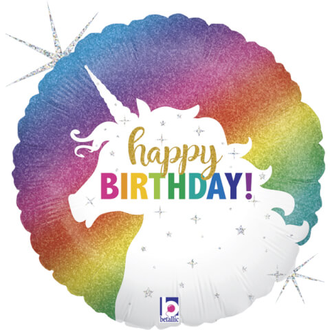 Image Ballon Happy Birthday Licorne 45 cm gonflé 