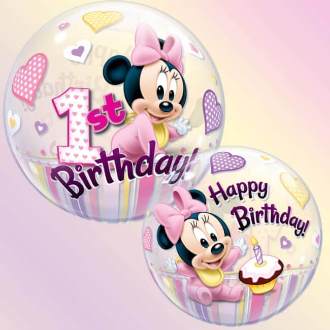 Image 2 Ballon Minnie "Happy Birthday" 1 An de 56 cm + Ballotin de Big Fraise Tagada