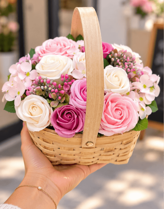 Image 2 Coffret Cadeau,3 Ballons Cœur et Bouquet de Roses en Savon