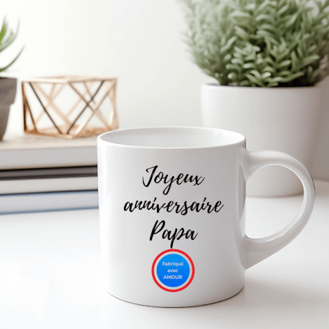 Image Mug a Personnaliser "Fabriqué Avec Amour" – Un Cadeau Authentique et Chaleureux