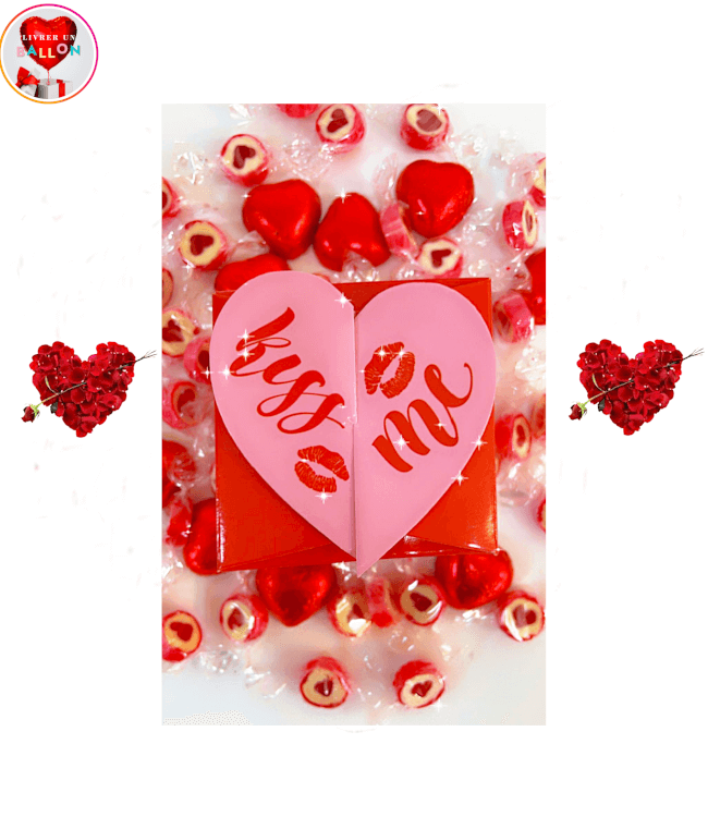 Image 2 La Love Box Gourmande"Kiss Me"composée d'un Mix de Coeurs au Chocolat au lait et de Bonbons Coeurs,Gout Fraise 400g By Livrer un Ballon
