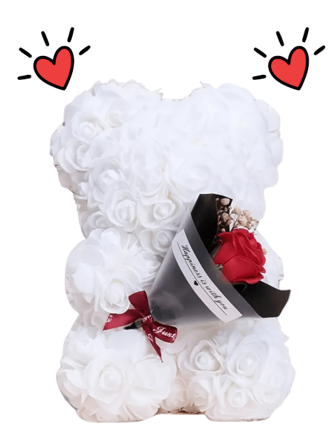 Image Ballon cœur rouge gonflé à l’hélium avec ours en fleurs de rose en mousse – 30 cm