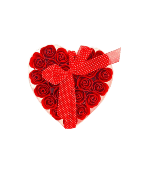 Image Ballon Coeur Rouge + Coeurs de 24 Roses Rouges de Savon + Ballotin de Fraise Coeur By Livrer Un Ballon