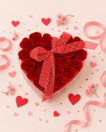 Vignette 3 Ballon Cœur Rose “Bonne Fête Maman” & Cœur de 24 Roses Rouges de Savon