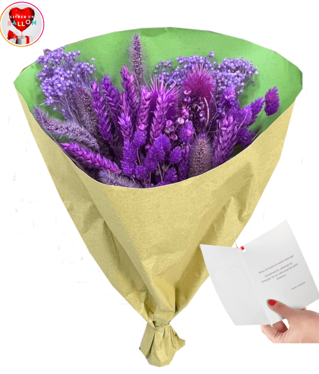 Image 2 Bouquet de Fleurs Eternelles Purple 50cm +Ballon Happy Birthday Fleuri By livrer un ballon