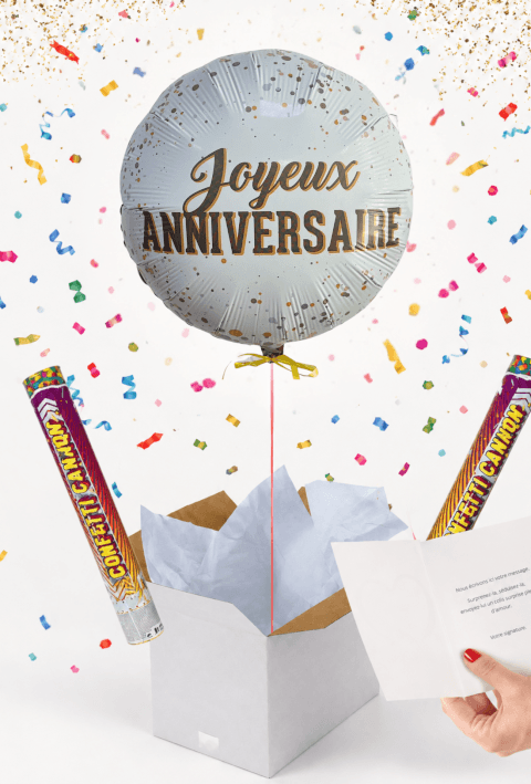 Image Box ballon Joyeux Anniversaire Surprise – Ballon Hélium & 2 Canons à Confettis