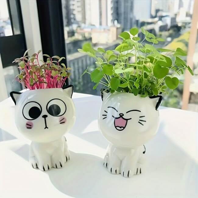 Image 3 Pot de fleurs mini chat rieur en céramique – Décoration mignonne et originale